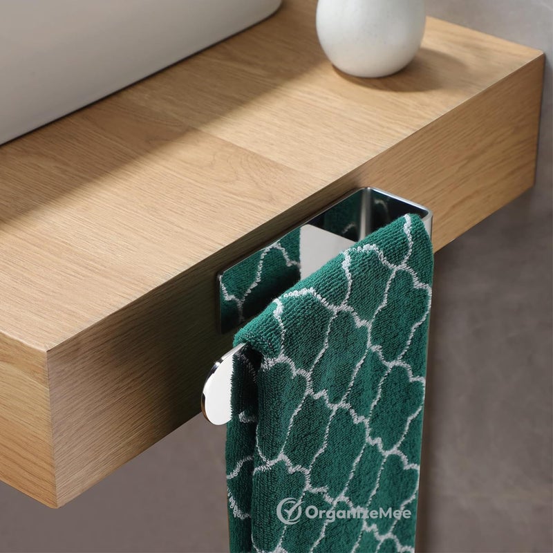 OrganizeMee Stainless Steel (Self Adhesive) Napkin & Towel Holder for Hand Basin Towels, Washbasin Bathroom Hanger, Kitchen Sink Napkin Holder Accessories Rack Stand Without Drilling Cloth Hangers - Image 2