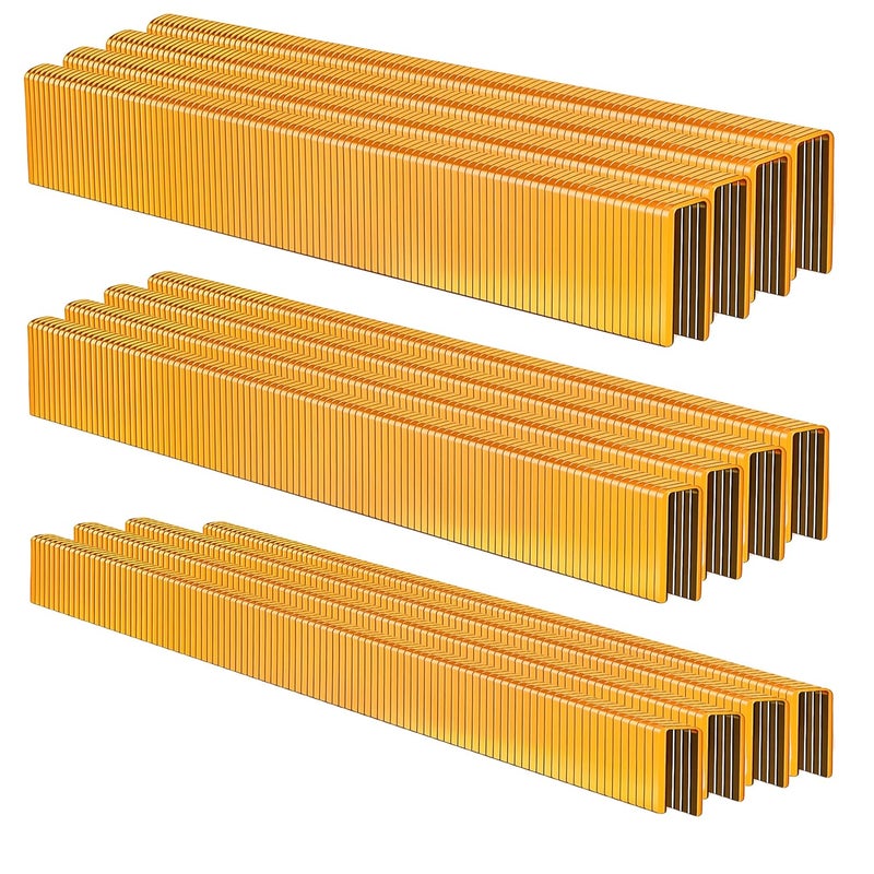 HW HAMWOO 18 Gauge by 1/2 to 1 in Multi-Pack Narrow Crown Staples, 1200-Pack Including 1/2"- 400; 3/4"- 400; 1"- 400(Yellow) - Image 1