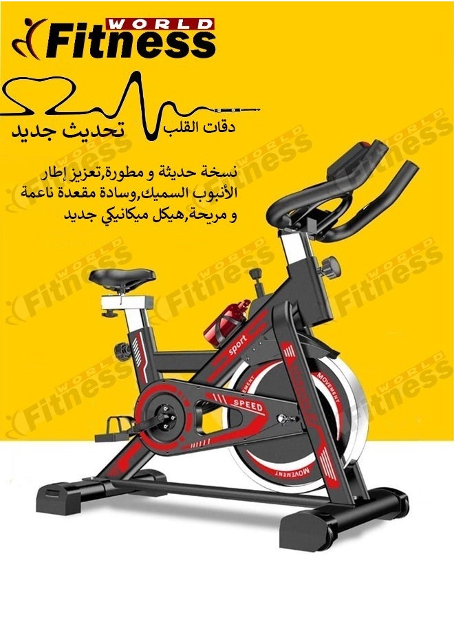 فيتنس ورلد دراجة تمارين رياضية مزودة بحامل آيباد، دراجة تدريب منزلية و لصالة الألعاب الرياضية مع شاشة LCD ومقعد احترافي  - Image 2