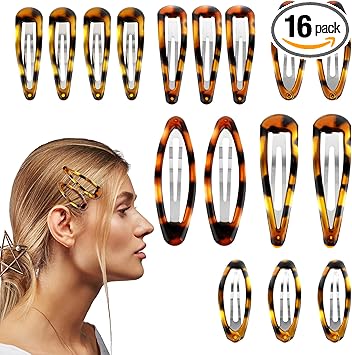 COMNICO Hair Clips 16Pcs Classic Tortoise Snap Hair Clip Non Slip for Women Girls Oval Water Drop Shape Hair Barrettes Various Sizes and Styles Vintage Hairpin Accessories for All Hair Types - Image 1