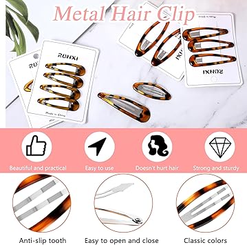 COMNICO Hair Clips 16Pcs Classic Tortoise Snap Hair Clip Non Slip for Women Girls Oval Water Drop Shape Hair Barrettes Various Sizes and Styles Vintage Hairpin Accessories for All Hair Types - Image 4