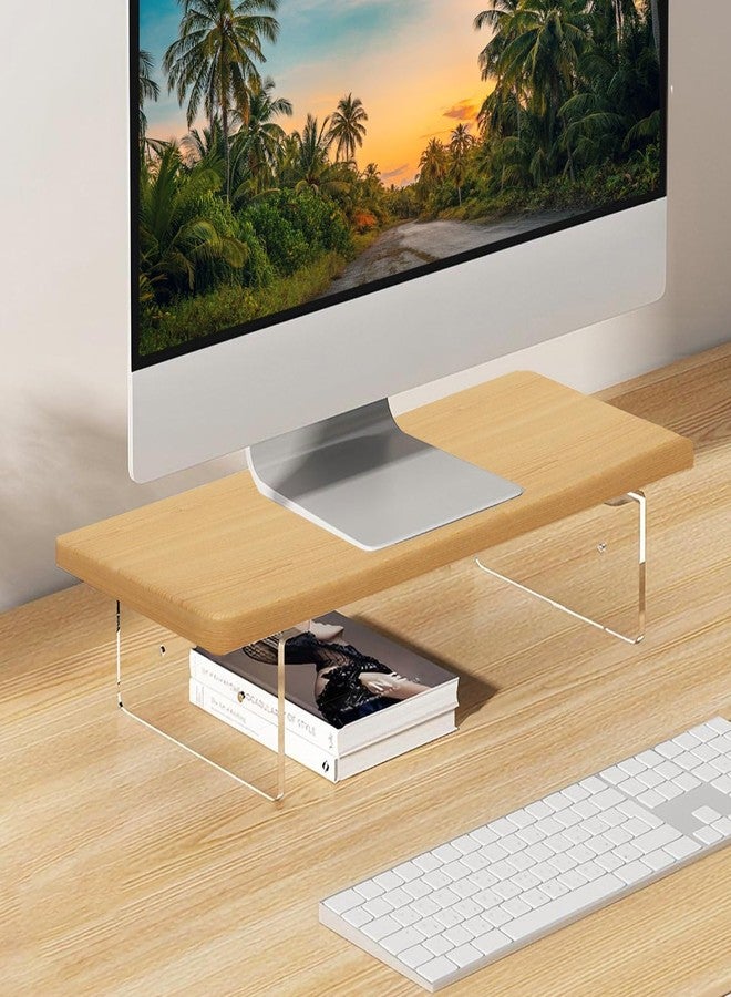 SRTFINE Monitor Stand Riser 2.16/3.34 Inch 2 Height Adjustments Acrylic Stand with Installation Tool, Desk Organizer Accessories Office Desk Storage Rack Screen/PC/Printer/Laptop Riser 7.8 x 15.7 Inch (Maple) - Image 1
