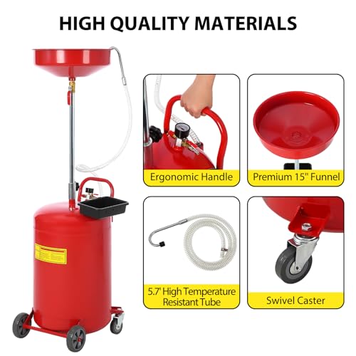 GAOMON 20 Gallon Oil Drain Tank, Fluid Fuel Transfer Tank, Portable Oil Drain Container, Air Operated Drainer with Wheels and a Toolbox, Adjustable Funnel Height - Image 2