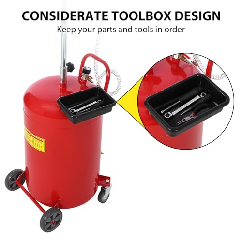 GAOMON 20 Gallon Oil Drain Tank, Fluid Fuel Transfer Tank, Portable Oil Drain Container, Air Operated Drainer with Wheels and a Toolbox, Adjustable Funnel Height - Image 4