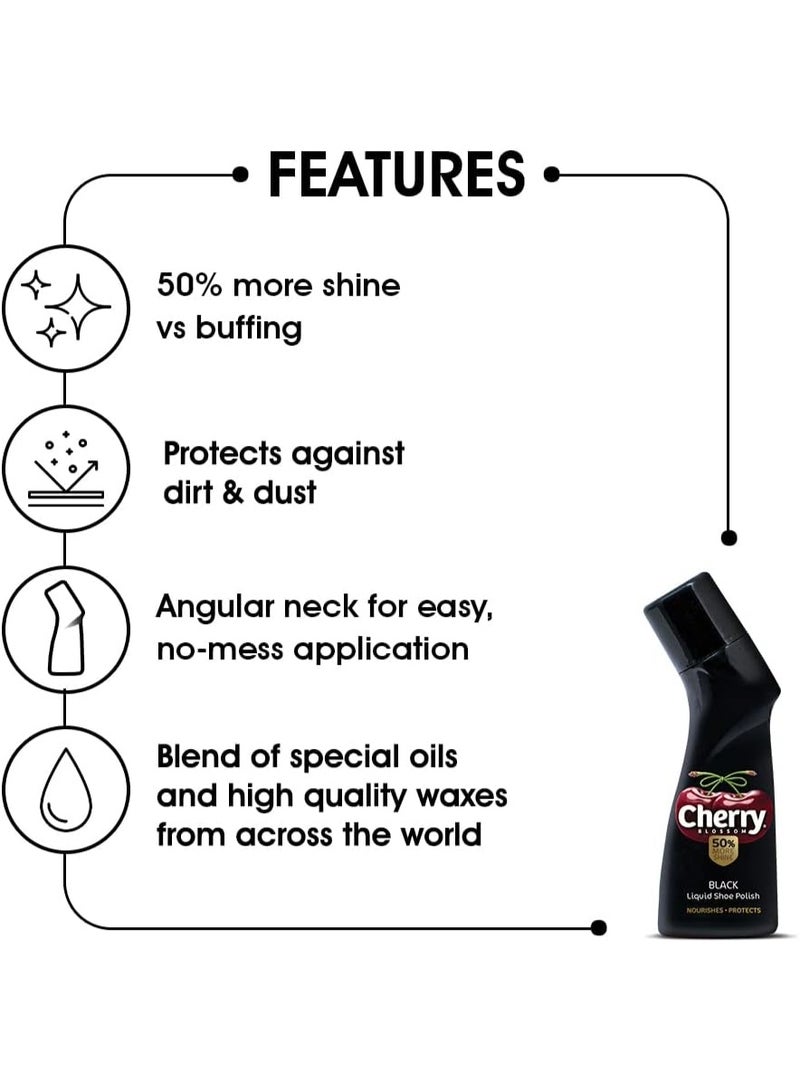 Cherry Blossom Liquid Wax Polish (Black) - 75 ml (Pack of 3) - Image 2