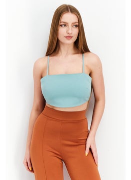 Women Square Neck Sleeveless Solid Crop Top, Sage Green