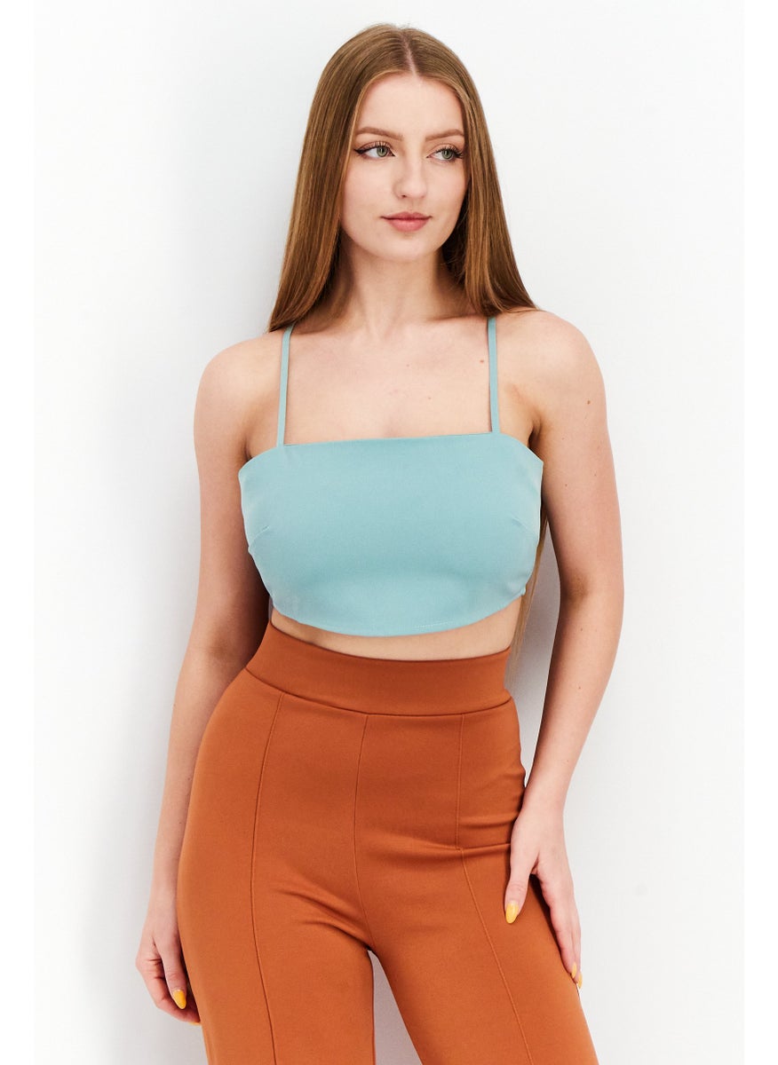 Fashion Union - Women Square Neck Sleeveless Solid Crop Top, Sage Green - Image 1