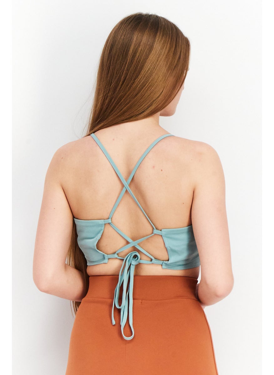 Fashion Union - Women Square Neck Sleeveless Solid Crop Top, Sage Green - Image 1