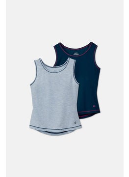 Tchibo Kids Girls 2 Pack Functional Sports Top, Blue and Navy  - Image 3