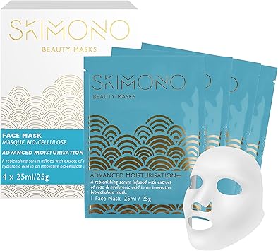 Skimono قناع الوجه الكوري المعزز بالترطيب من بيوسيللوز مع سيروم عسل الورد وحمض الهيالورونيك هدية فاخرة للعناية بالبشرة للنساء نباتي وخالي من القسوة من SKIMONO 4 عبوات - Image 1