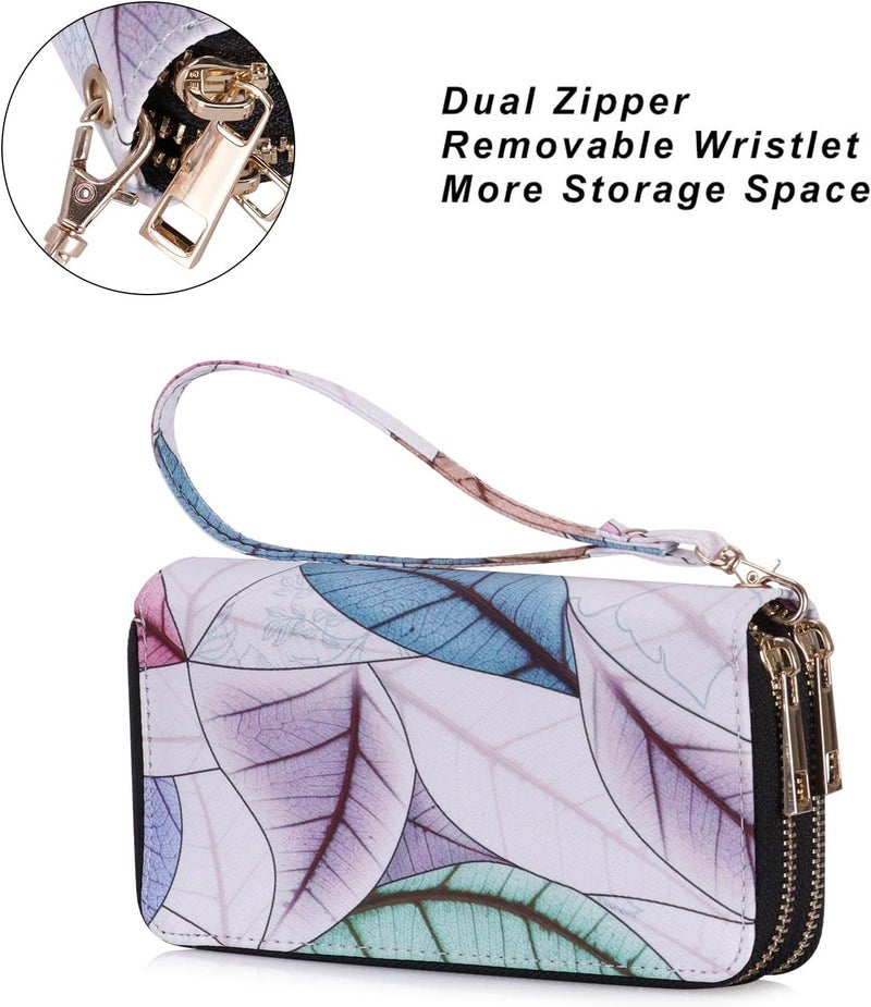 HAWEE Cellphone Wallet for Women Dual Zipper Long Purse with Removable Wristlet - Image 4