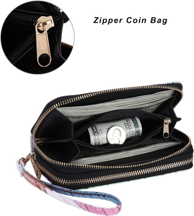 HAWEE Cellphone Wallet for Women Dual Zipper Long Purse with Removable Wristlet - Image 3
