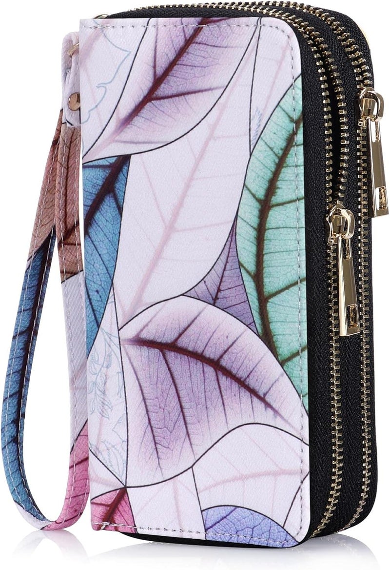 HAWEE Cellphone Wallet for Women Dual Zipper Long Purse with Removable Wristlet - Image 1