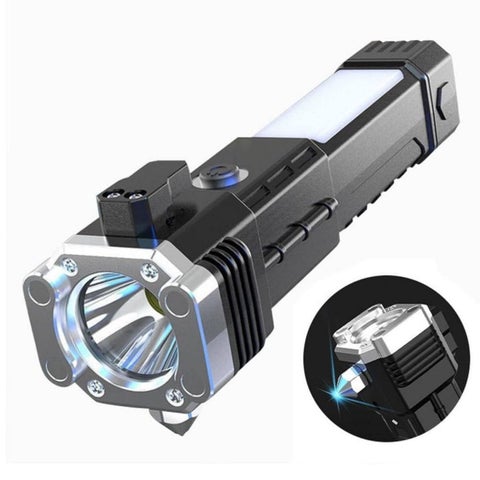 BROOKITCHEN 3W Torch Light 7 Mode Rechargeable Solar Torch Flashlight Long Beam Range Hammer Strong Magnets Window Glass Seat Belt Cutter Torch Emergency Light Good Heavy Quality