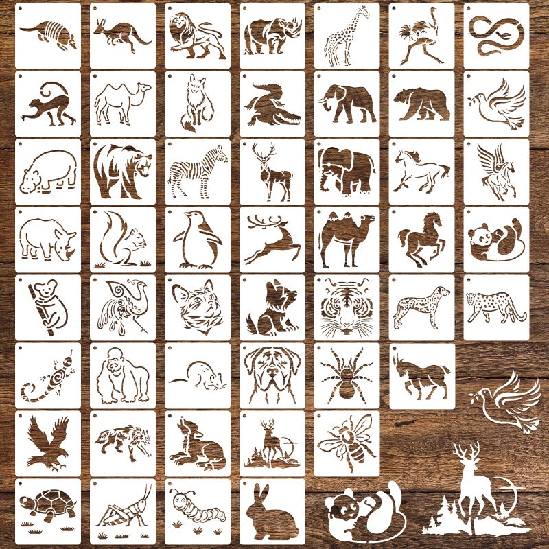 CH HAICHENG 50 PCS Animal Painting Stencils Reusable Animal Stencils for Painting on Wood Rocks Canvas Fabric Glass Pottery 4x4 Inch