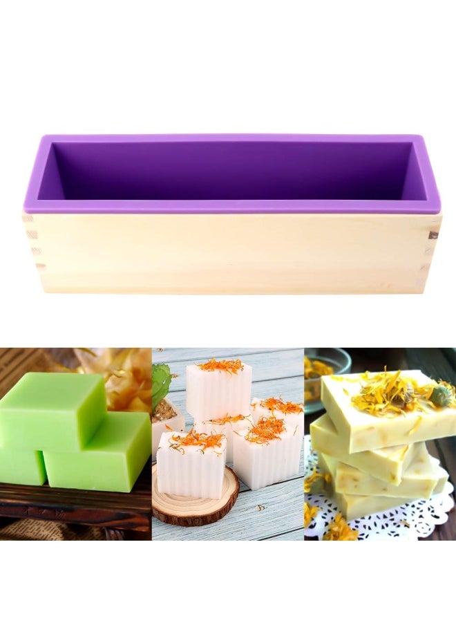 YGEOMER - 2Pieces 42Oz Silicone Soap Mold For Soap Making Rectangular Loaf Soap Mold With Wooden Boxes 2 Cutters And 100Pieces Bags - Image 1
