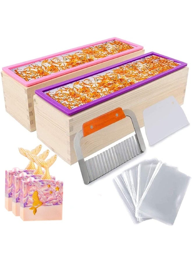 YGEOMER - 2Pieces 42Oz Silicone Soap Mold For Soap Making Rectangular Loaf Soap Mold With Wooden Boxes 2 Cutters And 100Pieces Bags - Image 1