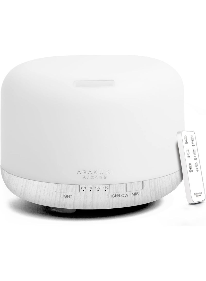 ASAKUKI 500ml Premium, Essential Oil Diffuser with Remote Control, 5 in 1 Ultrasonic Aromatherapy Fragrant Oil Humidifier Vaporizer, Timer and Auto-Off Safety Switch White - Image 1