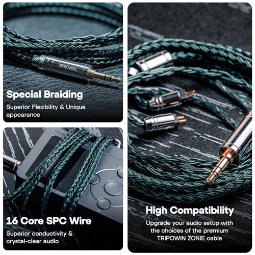 Linsoul كابل Linsoul Tripowin Zonie IEM، 16 نواة مطلية بالفضة، كابلات سماعات الأذن المحسنة، 1.25م كابل مراقبة داخل الأذن SPC لـ KZ ZS10 PRO 2 AS10 PRO Tangzu Wan’er SIMGOT EM6L (2 دبوس مغمور، 4.4 مم) (موس) - Image 3