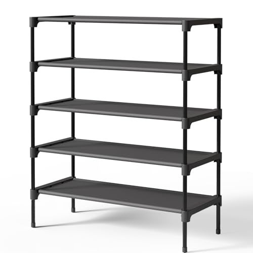 Kitsure Shoe Rack - Non-Woven Shoe Rack Shelf, Shoe Organizer for Closet, Entryway, Garage & Corridor, Stackable Shoe Shelves, 27.5" Wide - 5 Tier, Black - Image 1