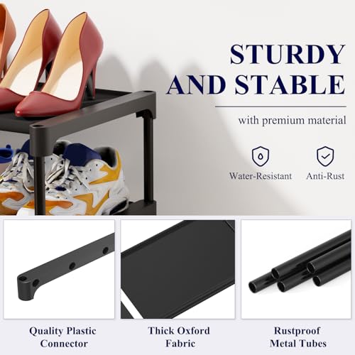 Kitsure Shoe Rack - Non-Woven Shoe Rack Shelf, Shoe Organizer for Closet, Entryway, Garage & Corridor, Stackable Shoe Shelves, 27.5" Wide - 5 Tier, Black - Image 3