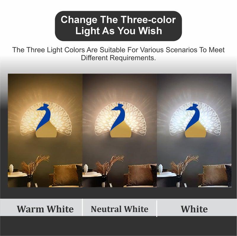 Lamp master Nova Peacock Wall Light for Home Decor | LED Acrylic Decorative Wall Lamp | 3 in 1 Light for Bedroom, Living Room, Kids Room, Bathroom, Perfect for Gifts | 25 Cm | Pack of 1 - Image 3