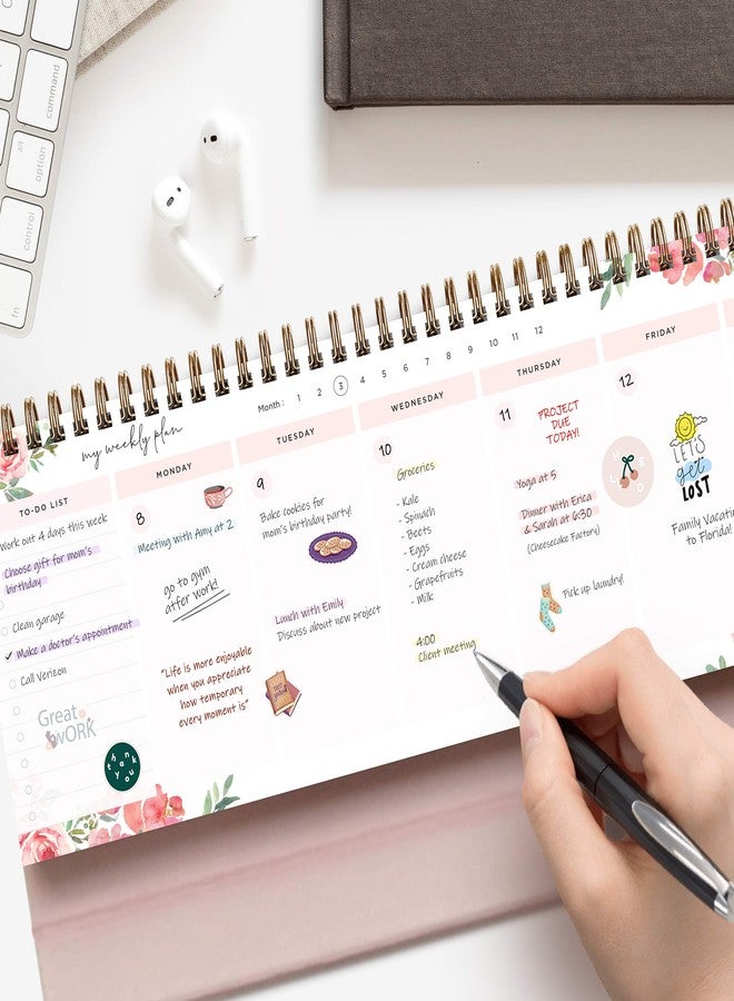 برايت داي كالندرز مخطط تقويم مكتبي أسبوعي حلزوني غير مؤرخ من بيل فلور، يتضمن 60 أسبوعًا من قوائم المهام الملهمة، مع حامل مكتبي، مقاس 3.75 بوصة × 10.5 بوصة، من مجموعة لا لون من برايت داي. - Image 2