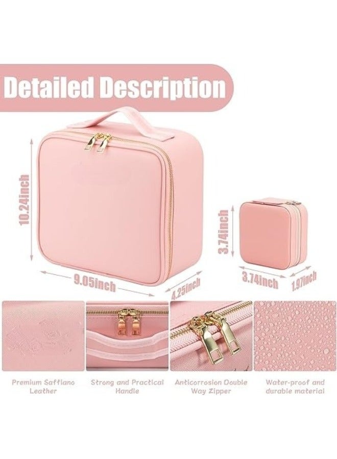 Happy Home Travel Makeup Bag, Makeup Organizer Bag with Large Lighted Mirror and 3 Adjustable Brightness Color Scenarios, Waterproof Travel Bag - Pink - Image 5