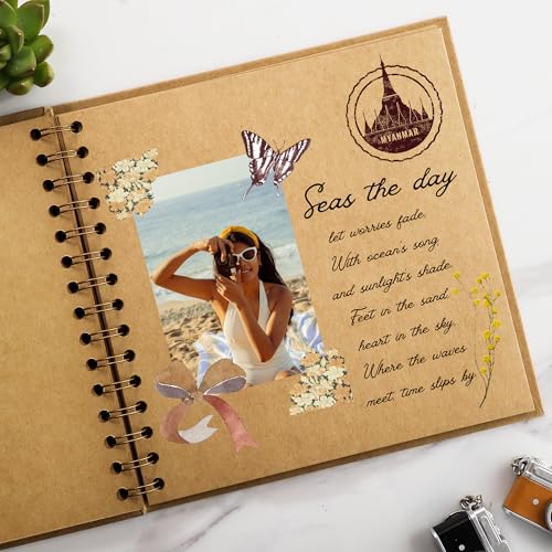 MEMOTOR Scrapbook 7 x 7 Inch DIY Square Photo Window, Memory Book for Parents and Kids, Photo Album Hardcover Kraft Paper Brown 20 Sheets/ 40 Pages - Image 2