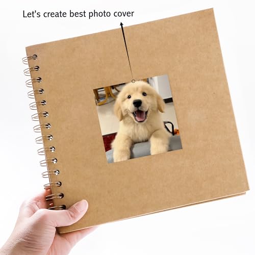 MEMOTOR Scrapbook 7 x 7 Inch DIY Square Photo Window, Memory Book for Parents and Kids, Photo Album Hardcover Kraft Paper Brown 20 Sheets/ 40 Pages - Image 5