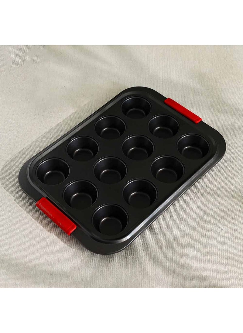 DANUBE HOME Bake Me Happy 12Cup Muffin Pan With Silicone Handle Carbon Steel 0.8Mm 41X29.5X3.5Cm  - Image 1