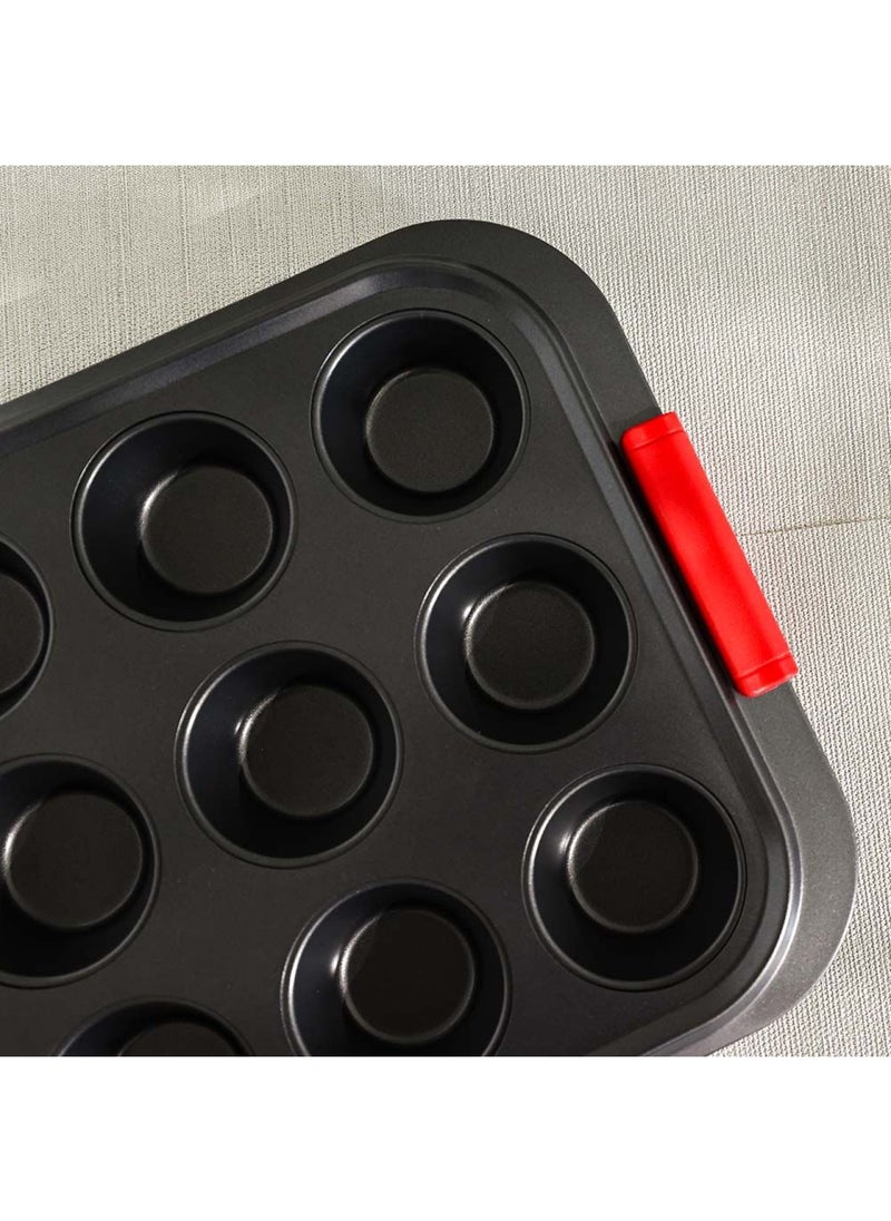 DANUBE HOME Bake Me Happy 12Cup Muffin Pan With Silicone Handle Carbon Steel 0.8Mm 41X29.5X3.5Cm  - Image 2