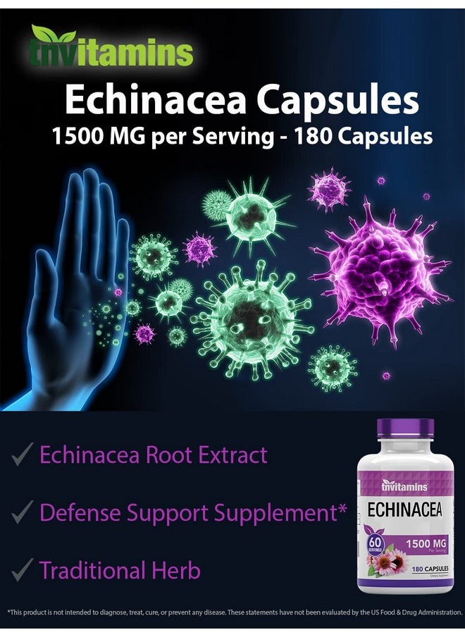 tnvitamins - Echinacea Capsules (1500 Mg X 180 Capsules) ; Supports Health & Wellbeing ; Echinacea Root Herbal Extract Supplement ; Produced In The Usa - Image 1