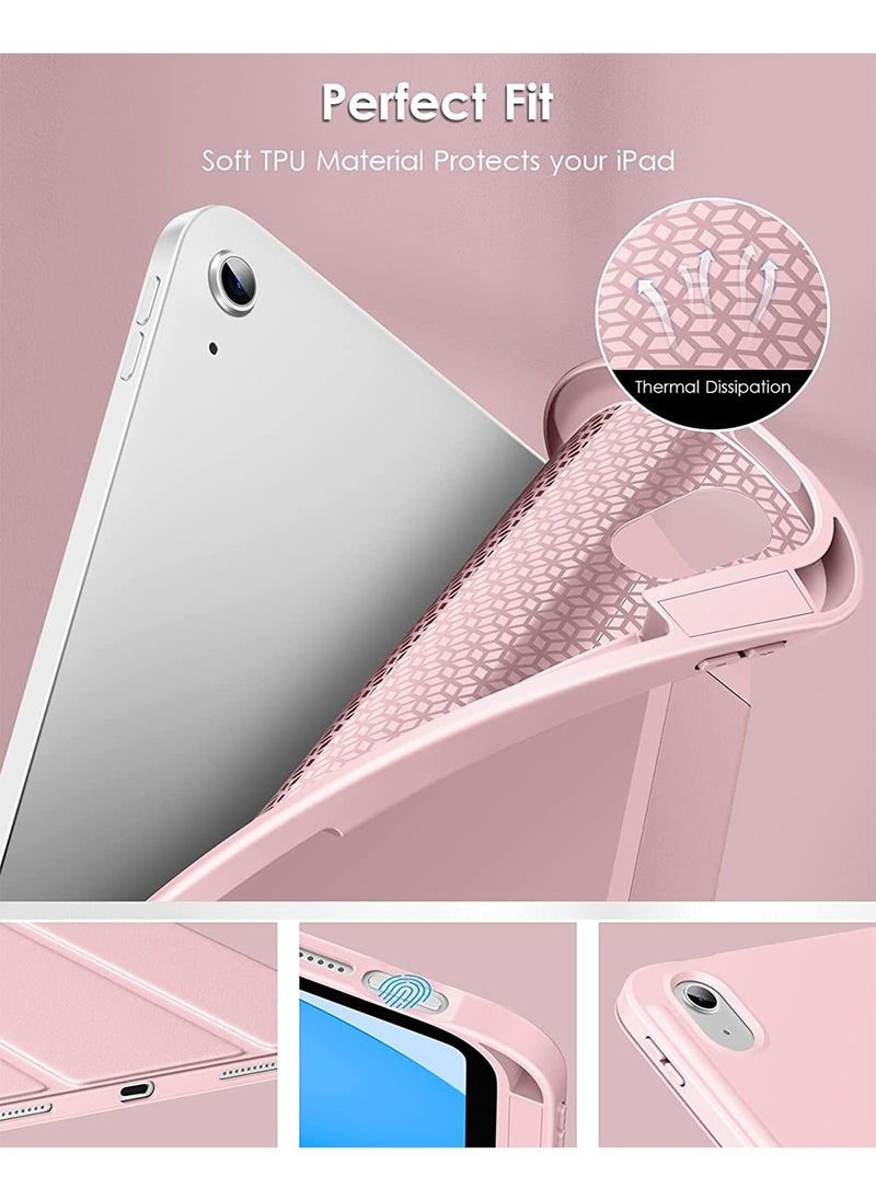 Generic - Case for iPad 10th Generation 10.9 Inch 2022 / iPad 11th Generation (A16) 10.9 Inch 2025 Built-in Pencil Holder Flexible Back Cover, Trifold Stand, Auto Sleep Wake Rebound Series Pink - Image 1