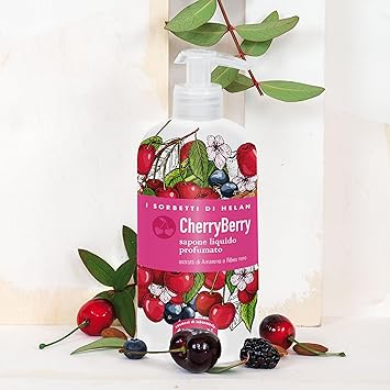 HELAN هيلان آي سوربيتي شيري بيري سائل غسيل يدين مرطب مع الكشمش الأسود والكرز الأسود للاستخدام المتكرر صابون يدين لطيف مع سكريات مرطبة للبشرة الحساسة مصنوع في إيطاليا 500 مل - Image 3