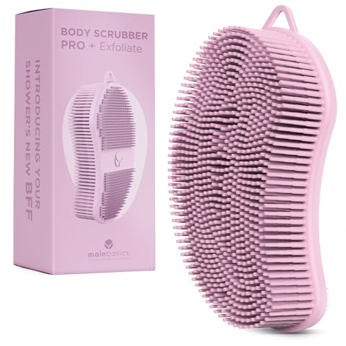 MainBasics Silicone Body Scrubber – Dual-Sided Shower Exfoliator for Men & Women, Gentle Silicone Loofah Alternative for Deep Clean (Pink, Exfoliate) - Image 1
