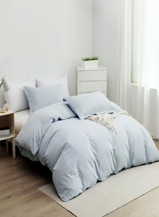 OAITE 100% Washed Cotton Duvet Cover Queen Size Soft Breathable Durable Bedding with Zipper Closure & 8 Corner Ties- 3 Pieces Plain Simple Duvet Cover Set,2 Pillow Shams,1 Duvet Cover(90"x90") - Image 2