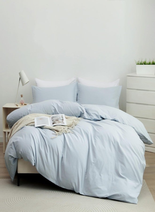 OAITE 100% Washed Cotton Duvet Cover Queen Size Soft Breathable Durable Bedding with Zipper Closure & 8 Corner Ties- 3 Pieces Plain Simple Duvet Cover Set,2 Pillow Shams,1 Duvet Cover(90"x90") - Image 3