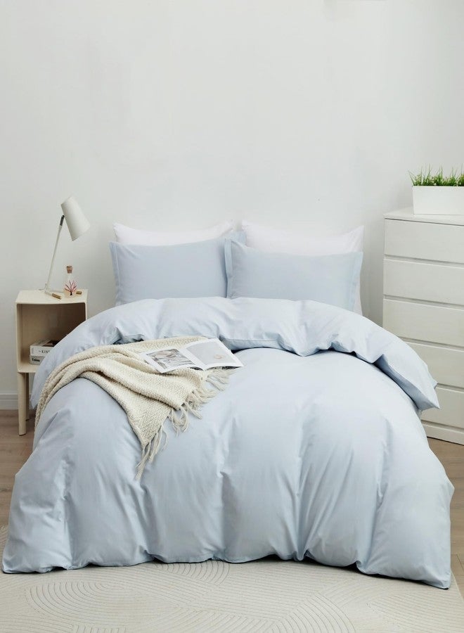 OAITE 100% Washed Cotton Duvet Cover Queen Size Soft Breathable Durable Bedding with Zipper Closure & 8 Corner Ties- 3 Pieces Plain Simple Duvet Cover Set,2 Pillow Shams,1 Duvet Cover(90"x90") - Image 1