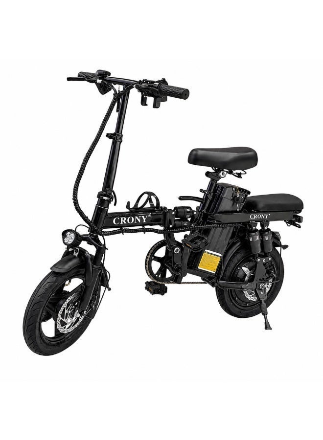 Crony Foldable &  Smart Electric bike for Daily Urban Commuting | 350W Motor, 48V 10.8Ah Battery, Dual Suspension, Dual Disc Brakes, Max Load 150KG, Up to 25km Pure Electric Range 350W Motor, Up to 20 km/h Speed, Pure Electric Range Up to 25 km electric cycling with 2 Seater for Everyday Urban Mobility Black - Image 1
