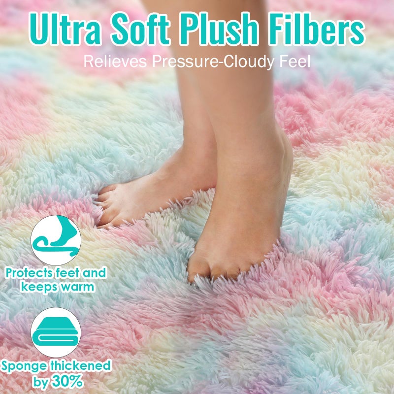 PAGISOFE 8x10 Rainbow Large Area Rug,Plush Rugs for Bedroom Girls,Shaggy Carpet for Kids Room,Fuzzy Nursery Rug for Baby's Toddler's Room,Clorful Room Decor for Teenage Pastel Princess Rug - Image 5