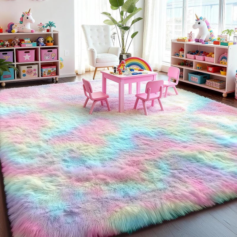 PAGISOFE 8x10 Rainbow Large Area Rug,Plush Rugs for Bedroom Girls,Shaggy Carpet for Kids Room,Fuzzy Nursery Rug for Baby's Toddler's Room,Clorful Room Decor for Teenage Pastel Princess Rug - Image 4