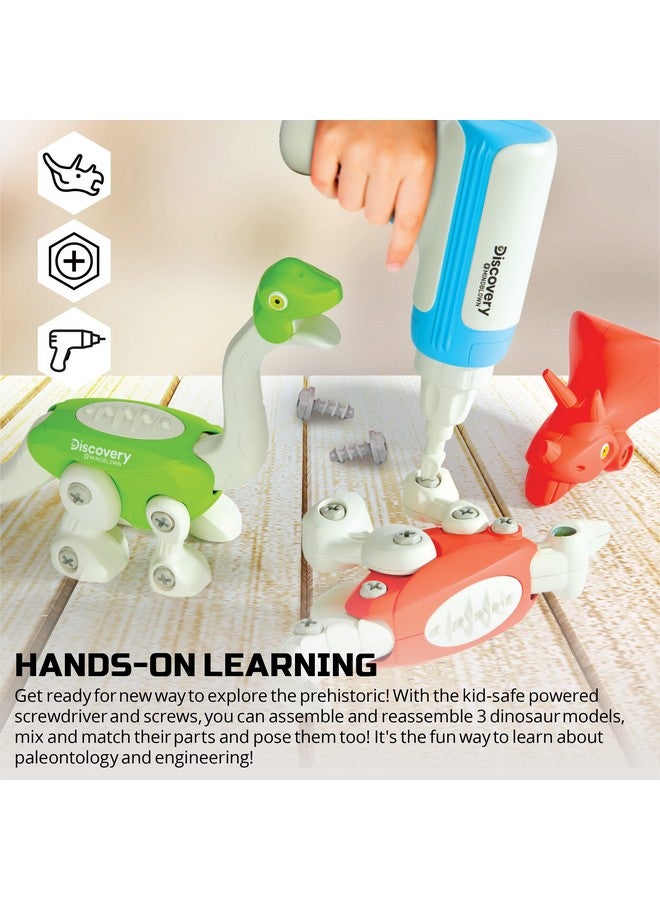 Discovery Kids DISCOVERY #MINDBLOWN Dinosaur Construction Set, 90-Piece Action Model Build Kit, Kid-Safe Electronic Tools & Screws, Create T-Rex Triceratops, Prehistoric Monster Learning STEM Toy For Paleontologists - Image 3