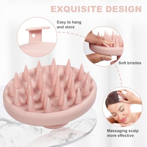 Meartchy Silicone Scalp Massager, Scalp Scrubber for Hair Growth with Soft Bristles, Scalp Exfoliator Brush Dandruff Removal Shampoo Brush for Wet Dry Scalp Care (Light Pink) - Image 3