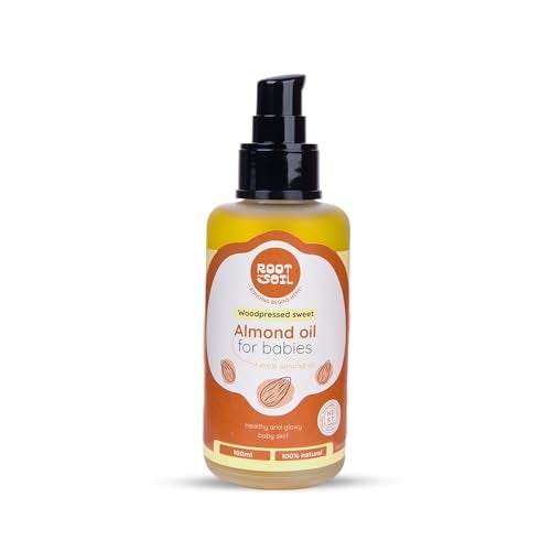 ROOT and SOIL Wood-Pressed Sweet Almond Oil for Babies - 100 ML, 0+ Months, 100% Almond Oil | Wood-Pressed | Newborn & infant friendly | Baby massage oil | 100% Pure Almond oil | No Preservative - Image 1