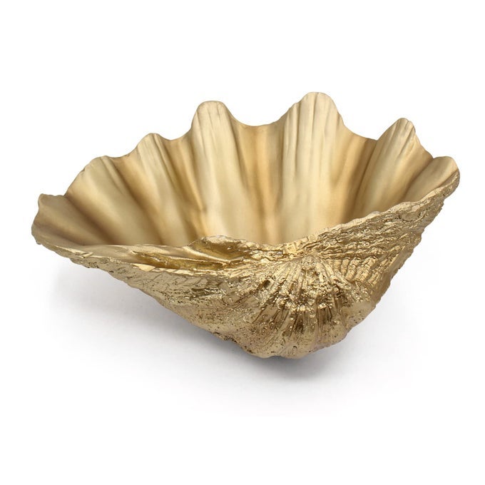 MEDIUM GOLD SCALLOPED CLAM SHELL BOWL SEA SHELL DECOR FOR NAUTICAL BEACH HOUSECOASTAL DECOR GIFT OF HOUSEWARMING AND WEDDING PARTY