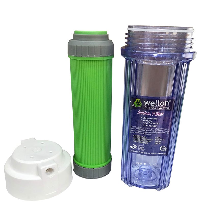 WELLON 10 INCH Clear Pre Housing with AntiOxidant Alkaline GAC Filter for Whole House Water Filtration System Clear housing Alkaline 14 Port Size - Image 2