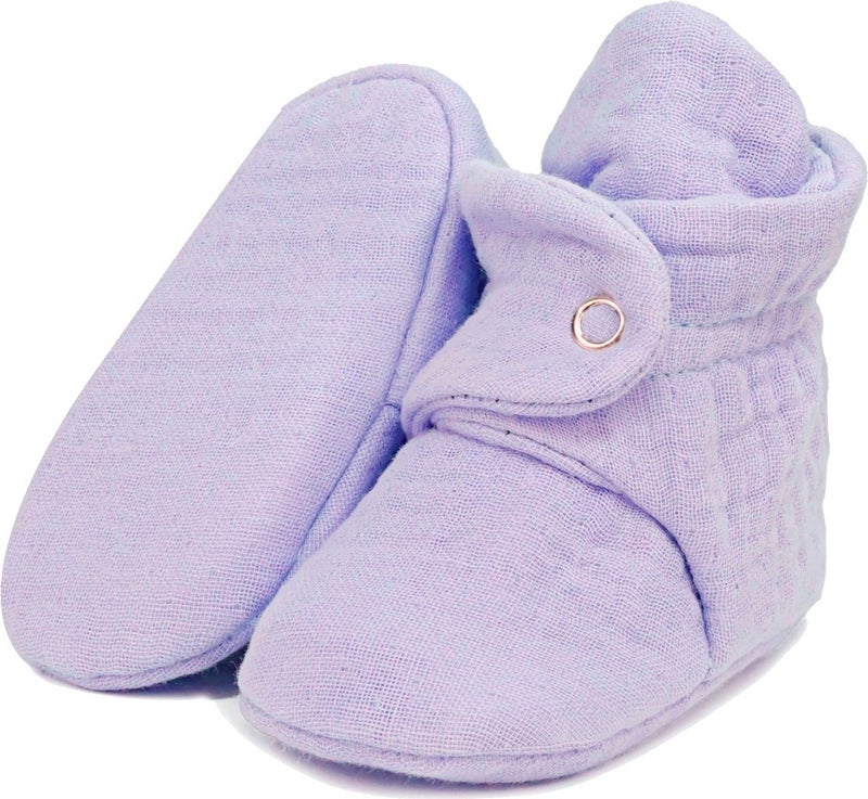 Ella Bonna Muslin Baby Booties, Organic Cotton, Newborn Slippers, Lilac  - Image 1