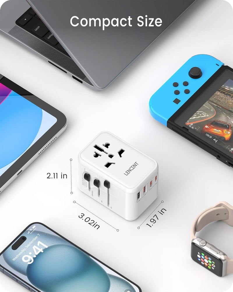 LENCENT Universal Travel Adapter, GaN3 65W International Charger with 2 QC4.0 USB-A+ 2 PD3.0 Type-C PPS Fast Charging, Worldwide Overseas Outlet Adaptor for iPhone,Tablets,Laptops, USA/UK/EU/AUS White - Image 5