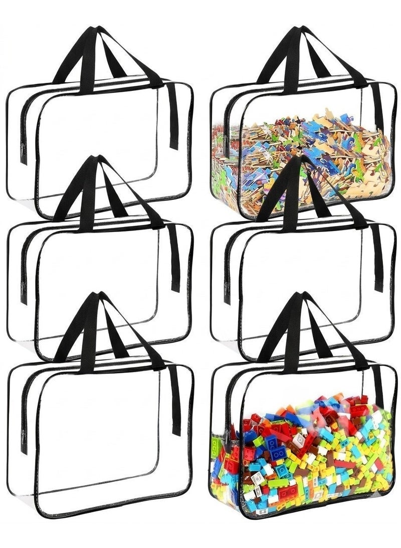 Ayshaly Pack of 6 Large Toy Storage Bags with Labels, Clear PVC Reusable Organizer for Board Games and Building Blocks, Waterproof Travel Zipper Bags for Kids Puzzles and Books - Image 1